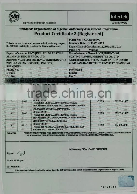 coated aluminum coil for long span aluminum roofing sheet