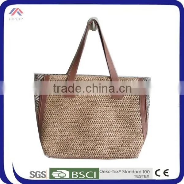Foldable Straw Bag Bright Colored Handles