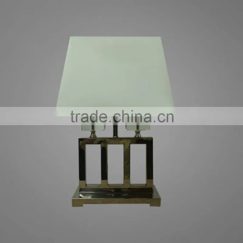 Satin Nickel Plated Metal Base And Body With Fabric Lampshade Hotel Table Lamp Bedside Table Lamp
