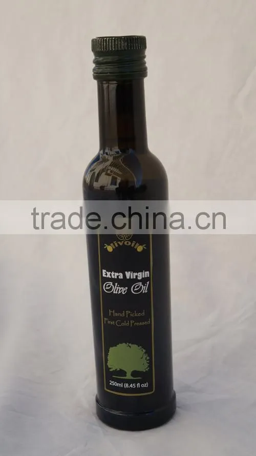 Premium Quality Extra Virgin Olive Oil. Extra Virgin Olive Oil. Pure Natural Extra Virgin Olive Oil. Dorica Glass 250 ml bottle
