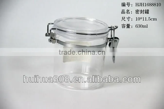 470ml wholesale hermetic airtight plastic jam jar with mental clip for food factory