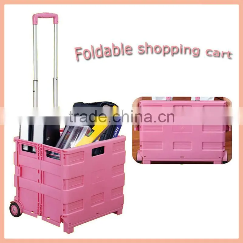 Plastic folding trolley shopping cart with aluminium telescopic handle