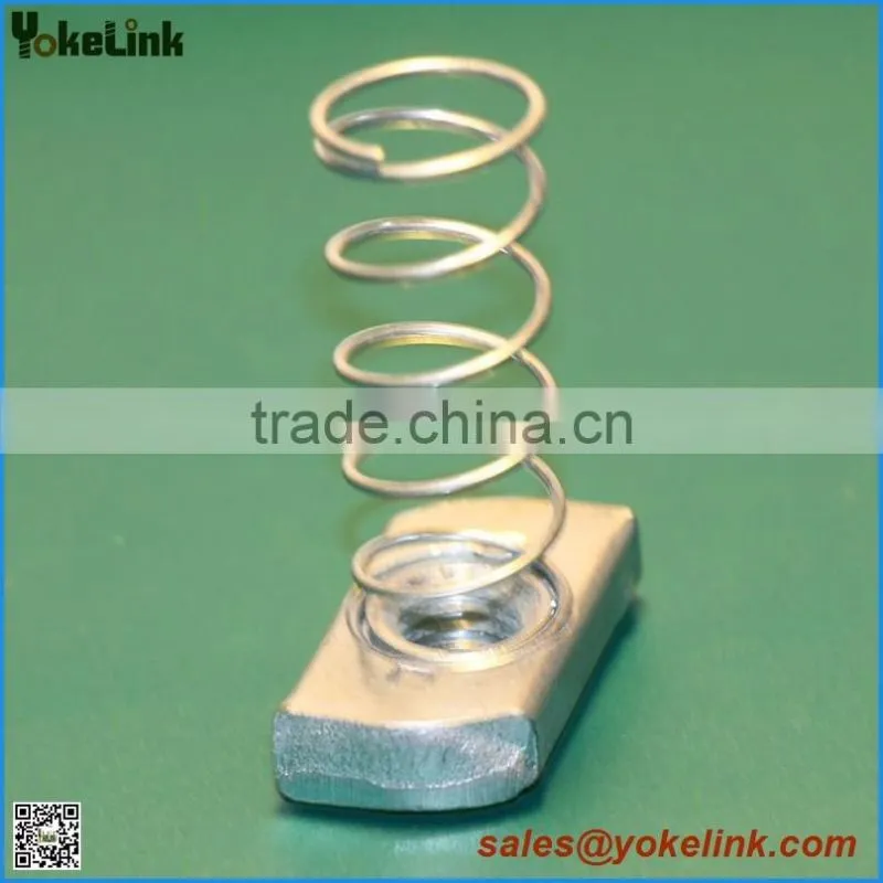 Channel nut with long spring for channel system