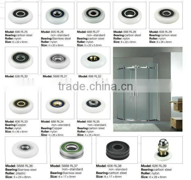 OEM service 696 stainless bearing roller,rubber wheels for shower room