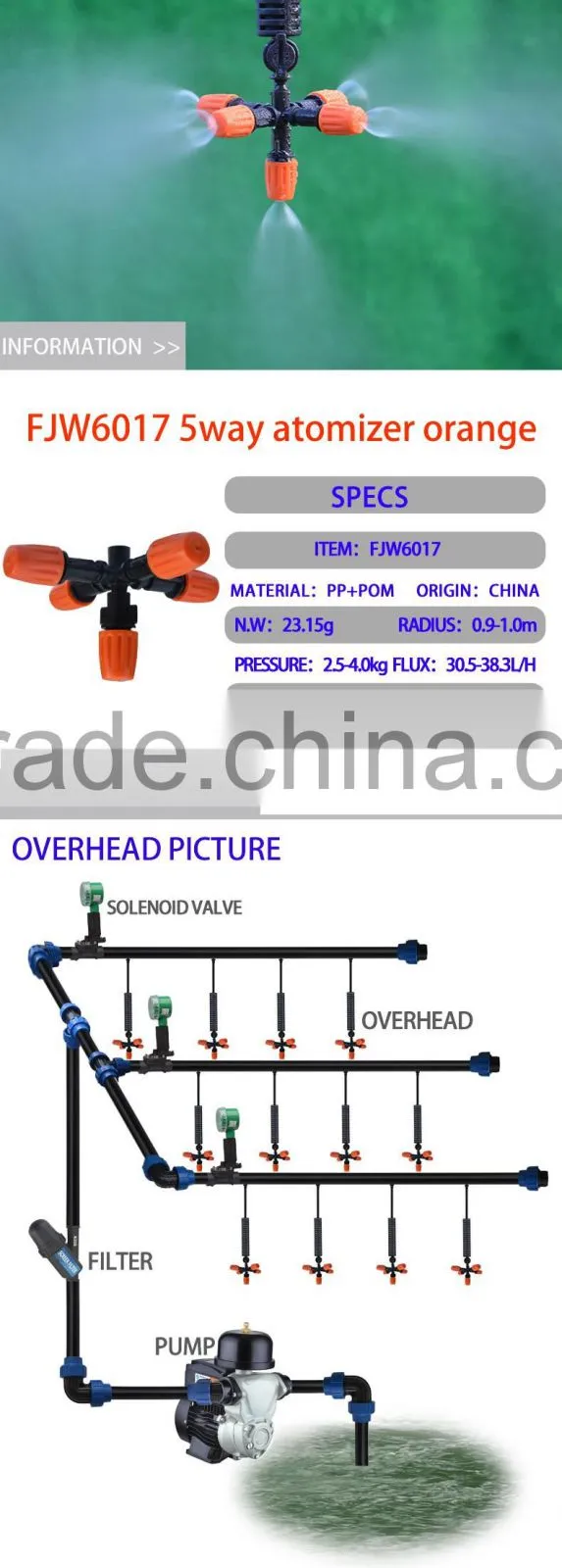 5 way atomizer mist sprinkler,water sprinkler,quality assurance