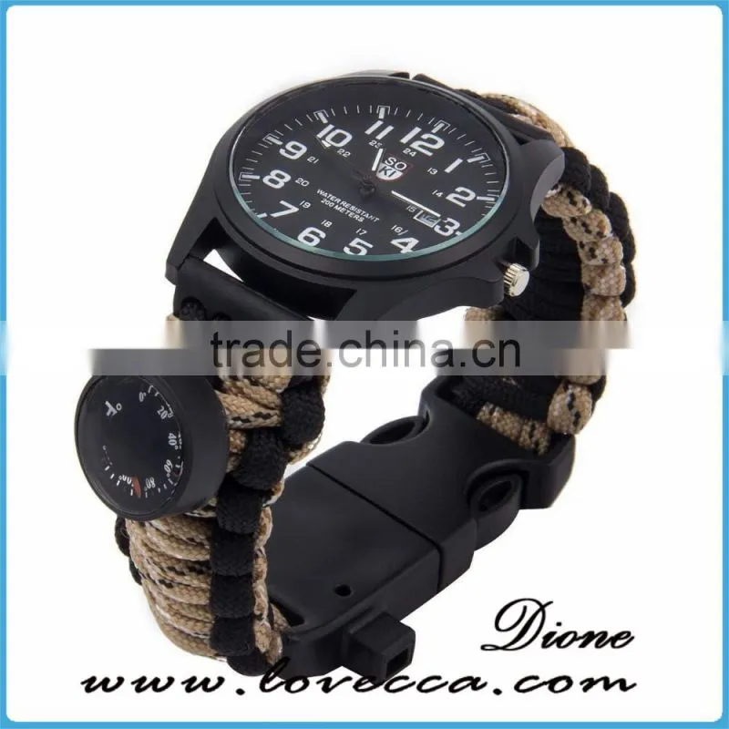 With emergency rescue rope men's paracord survival watch bracelet
