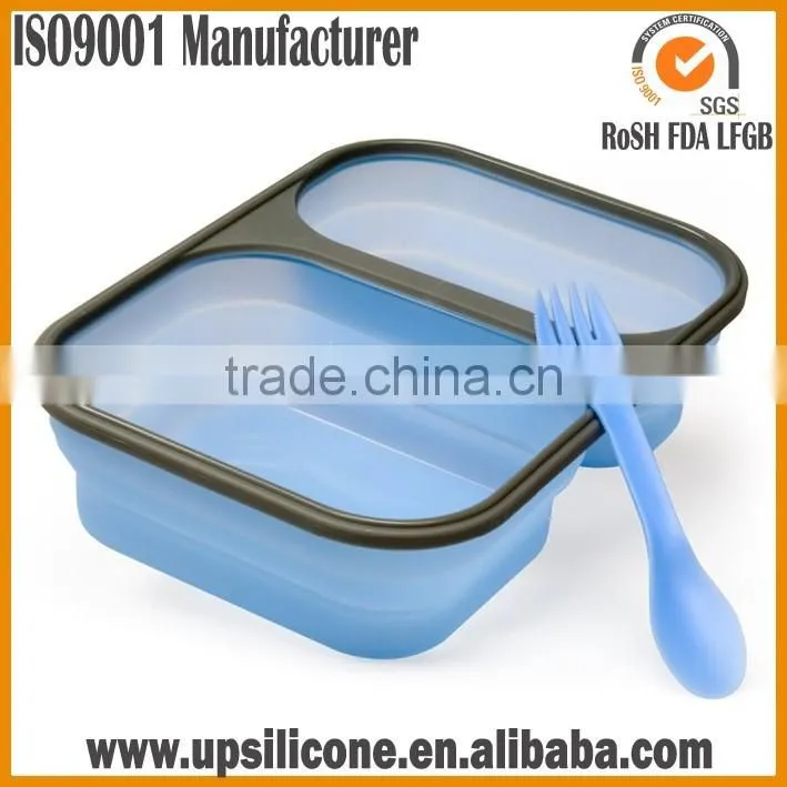 2-compartment Food Container with Lid Silicone Collapsible Lunch Box with Lid Dishwasher safe Bento Lunch Box Container