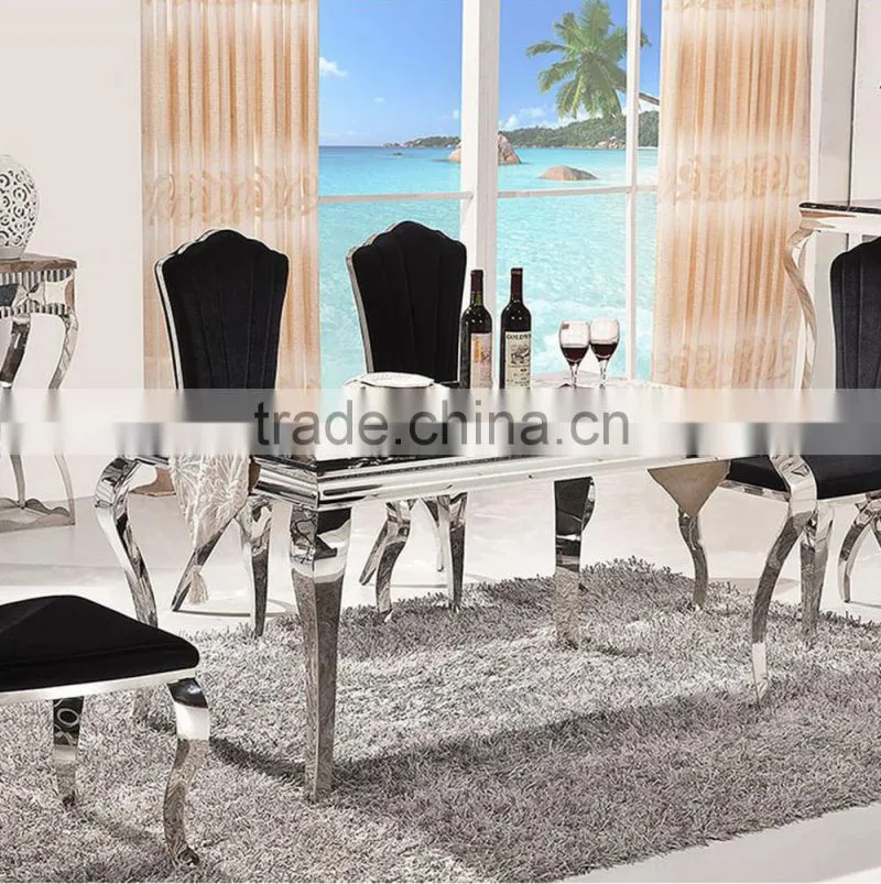 A8029 8 seaters stainlesss stell base marble dining table