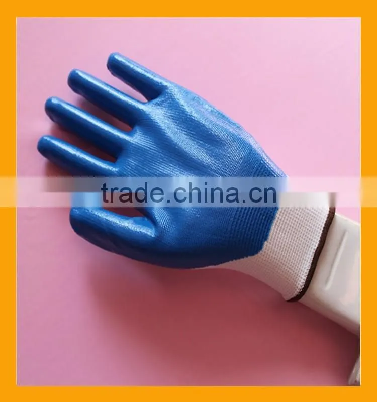 13 Gauge Seamless Knitted Blue Nitrile Palm Coated Nylon Working Gloves