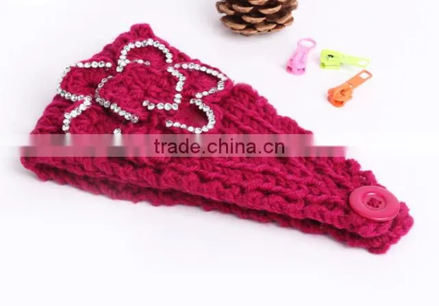 STOCK Wholesale Crystal crochet head wraps crochet flower knit headwrap