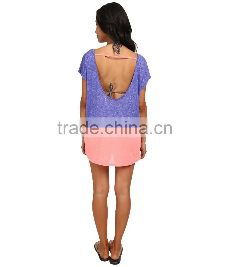 Wholesale Swimwear Manufacturer Color Block Design Cover-Ups Top 100% Polyster Tunic Beach Bikini Cover-ups Beachwear Women