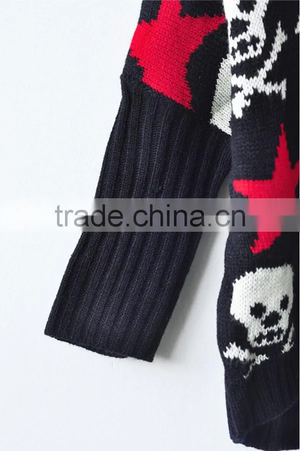 Latest Design Skull Pattern Girls Knitted Pullover Sweater