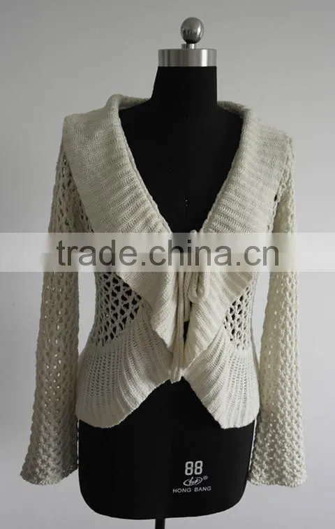 Fashion ladies long sleeve V-neck hand crochet cardigan sweaters