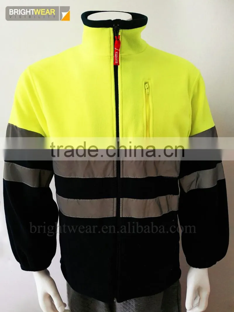 Two tone hi vis safety sweatshirt with reflective tape and half zipper