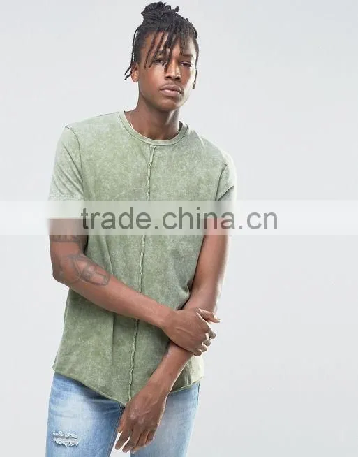 Longline T-Shirt In Acid Wash/stone washed Green