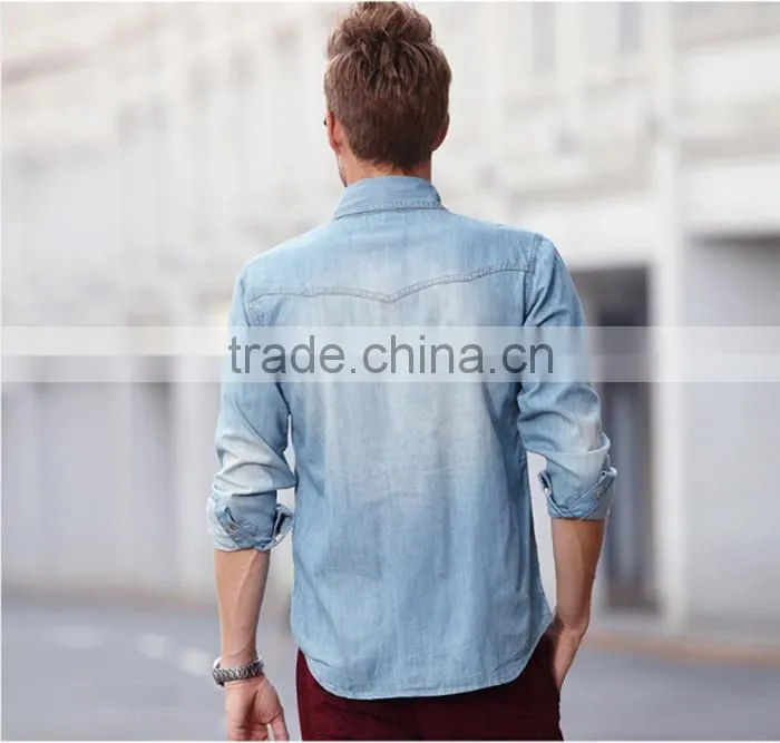 100% cotton fashion style men fit washed denim casual shirt