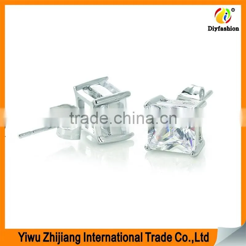 2017 new fashion Inlay zircon Platinum plating set auger square earrings