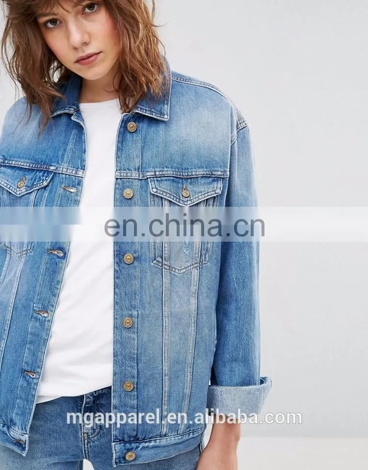 Wholesale Oversized Women Blue Plain Denim Jacket