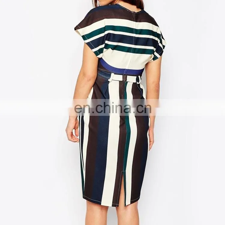 Short Sleeve Tie Waist Detail Stripe OEM Fashion Maternity Wear