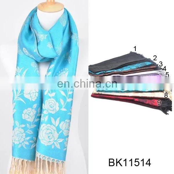New blue with fringes wool scarves embroidered cashmere shawls
