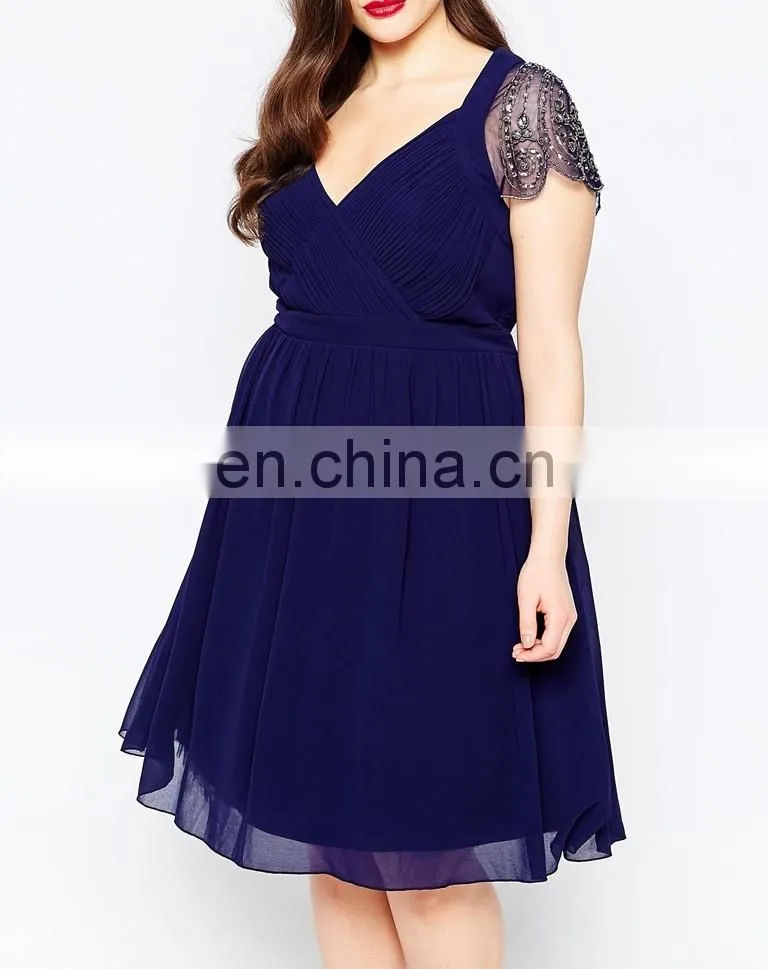 Top fashion high quality plus size one pieces cocktail dress for fat lady