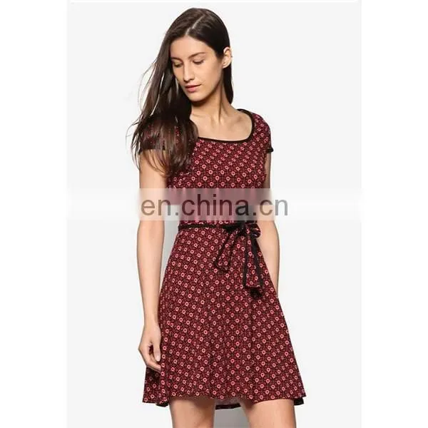 Dress for Women Elegant RedBlack Mini Floral Dress Cape Sleeves Women Dress