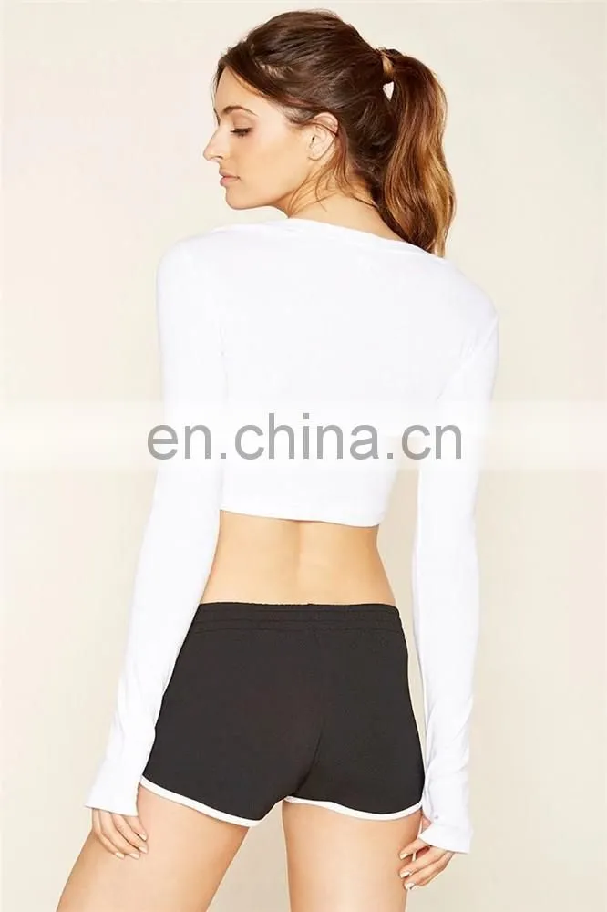 Latest crop tops design dri fit polyester casual wear white color women slim stretch t shirt with letter printing
