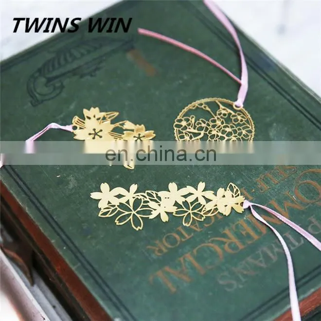 Lovely popular school office supplies stationery from china ,Unique gold design metal flower shaped bookmarks for books