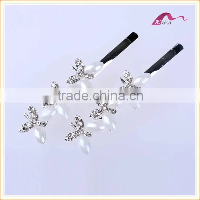Wholesale Price New Arrival Multi Colors Elegant Hair Grips Metal Crystal Decorated Butterfly Ceramic Beads Hair Clips For Gifts