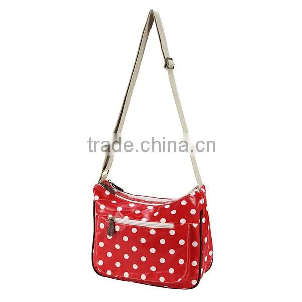 Stylish Red Polka Dot Woman Shoulder Long Strip Bag PVC Coated Canvas Shoulder Long Strip Bag For Girls