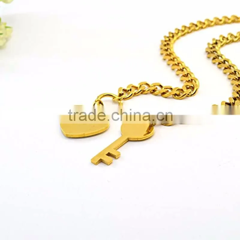 fashion jewelry chain necklace key & heart pendant bridal jewelry set
