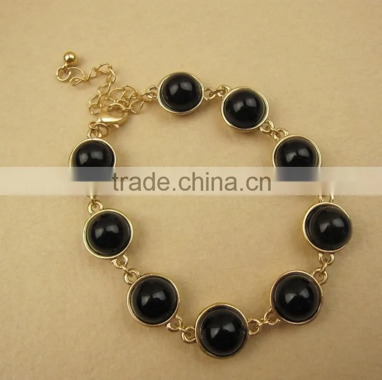 2015 wholesale natural gemstone gold black crystal bead bracelet