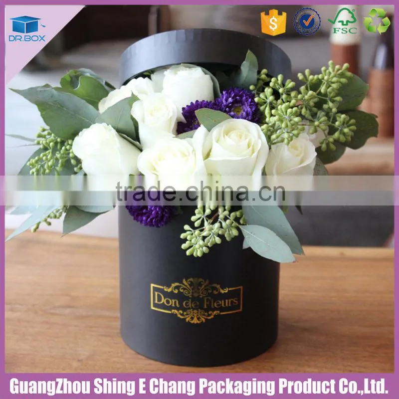 Factory Making Fancy custom logo black color round flower boxes