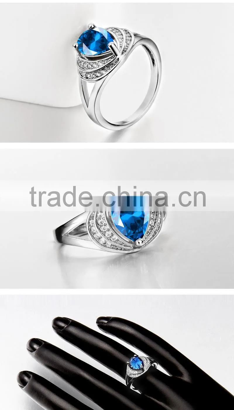 2015 latest popular light large blue natural stone rings for young women