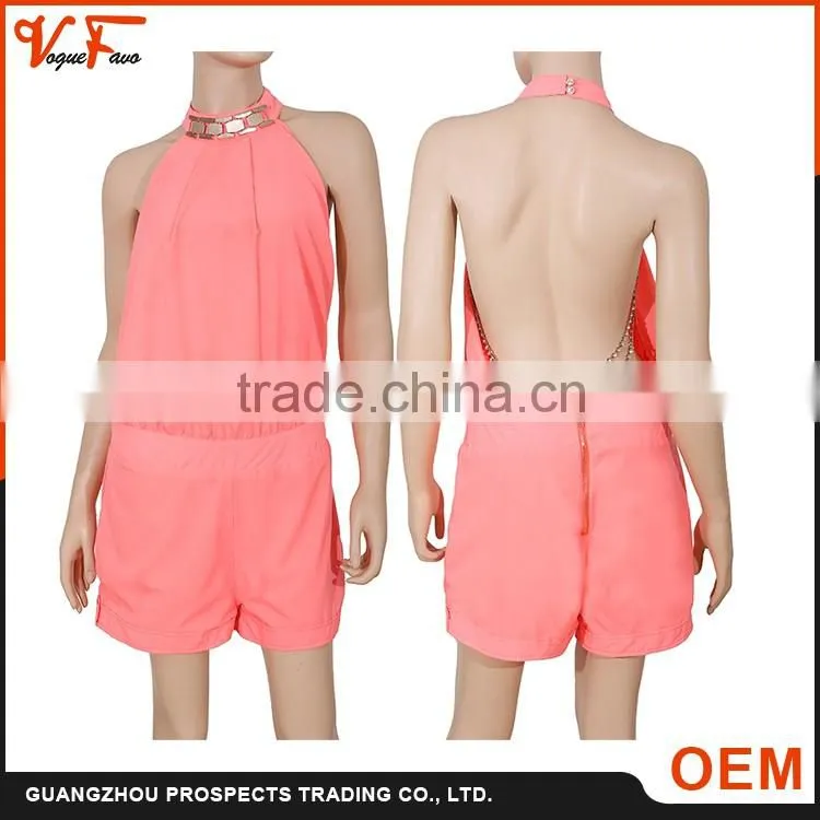 2016 Elegant Fashion design women suits V-Neck Sleeveless Sexy Knit Short Jumpsuit
