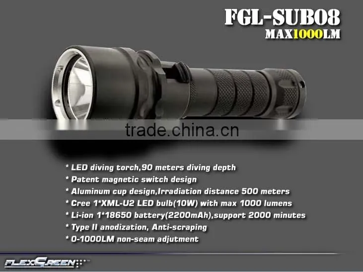 aluminum magnetic rechargeable xml u2 underwater flashlight