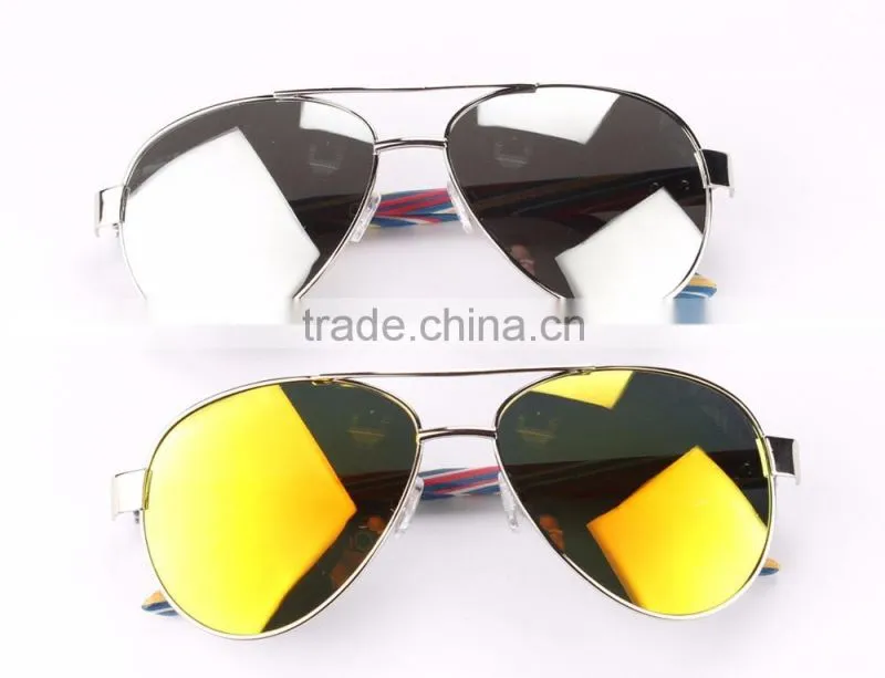 JMP614 2016 New Mirror Lens UV400 Metal Aviator Frame Bamboo Sunglasses