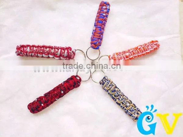 Hot sale rainbow paracord woven keychain, rainbow rope 550 to make keychain, rainbow 550 paracord survival keychain