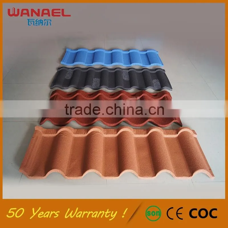 Guangzhou roofing shingles Wanael Nolan 2016 new style USA roof tile, colorful stone coated steel roofing tile