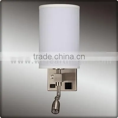 UL CUL Listed Nickle Dual Switches And Outlet With Flexible Gooseneck LED Lamp Hotel Bedroom Reading Fabric Wall Light W20266