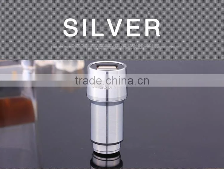 universal promotional high quality metal car quick charger with dual 2 cable usb