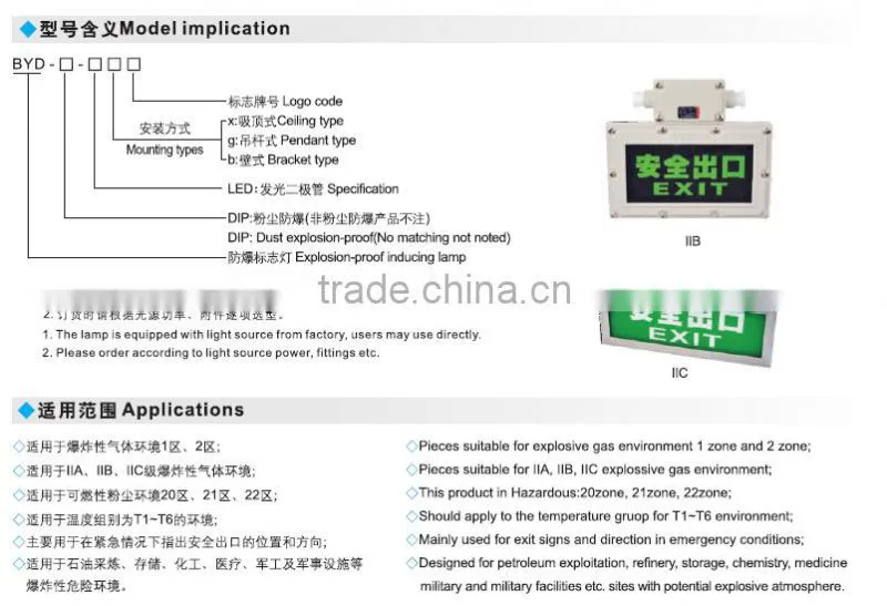 CHINA explosion proof exit emergenty lamp LED