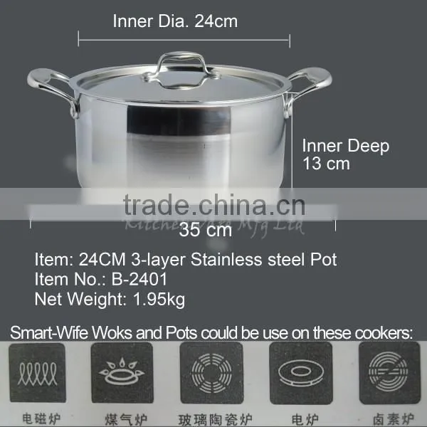 With 2 ear handle 3 layers steel food pot