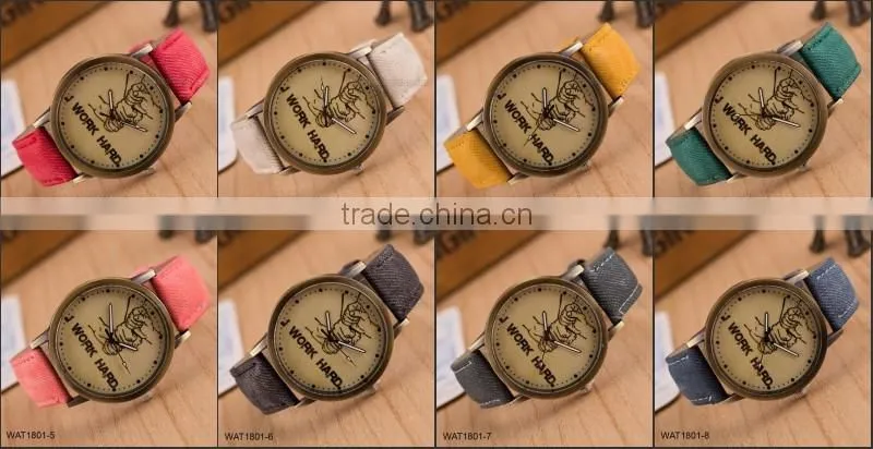 New Handmade Dial Denim Canvas Strap Wrist Watch