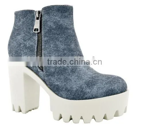 New Women Almond Toe Lace Up Lug Sole Platform High Chunky Heel Bootie Sneakers