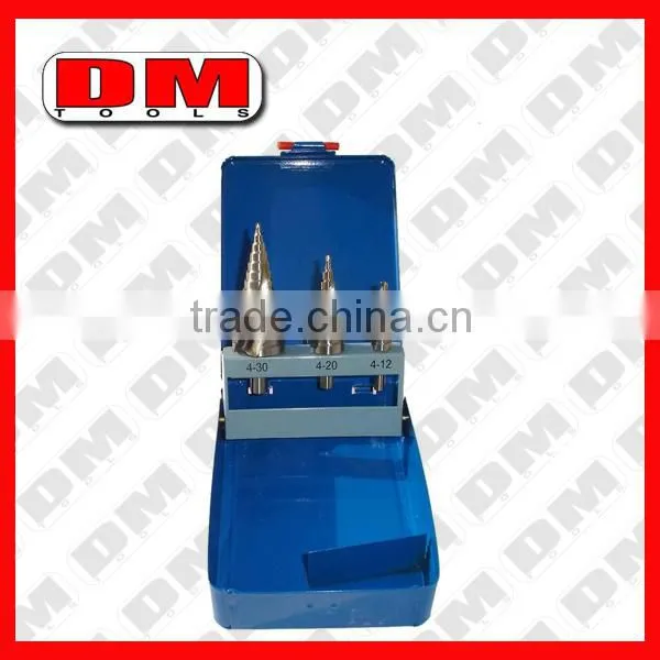 3pc HSS High Speed Steel Cone Step Drill Cutter Bit Set For Wood/Steel