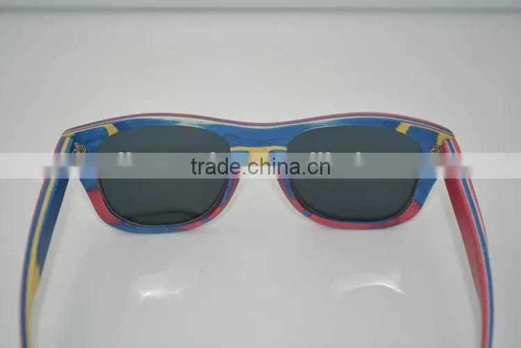 2015 Top Quality Retro Sunglasses Custom Handmade Skateboard Wood Sunglasses Frames Polarized Yellow Lens Sunglasses