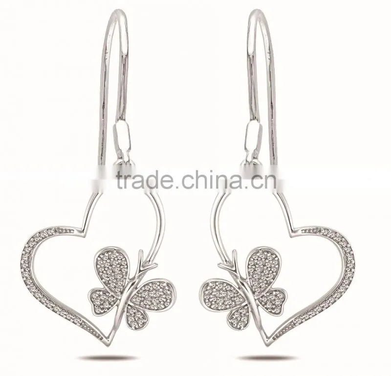 Attractive heart engraving sterling silver pendant with a butterfly