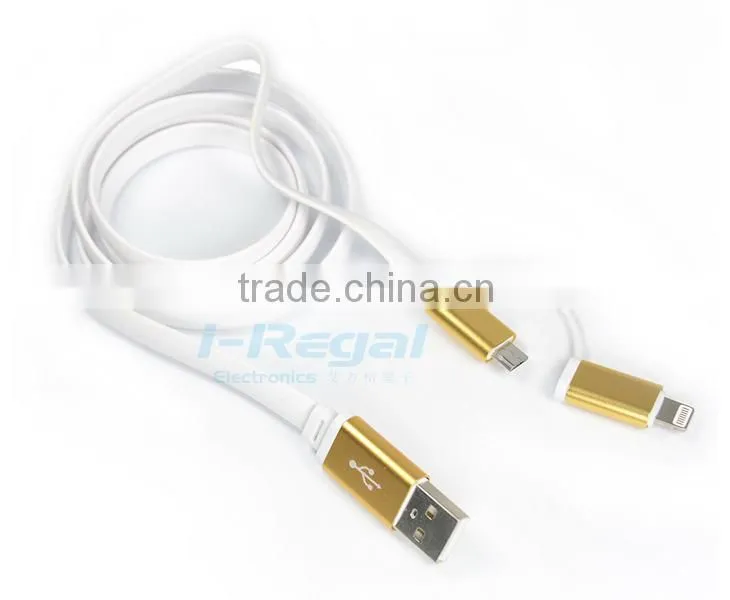 Aluminium 2 IN 1 Micro USB+ 8 pin sync USB data cable for iPhone and Android phone