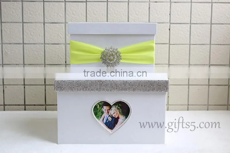 Elegant white wedding money box in handmade with photo frame